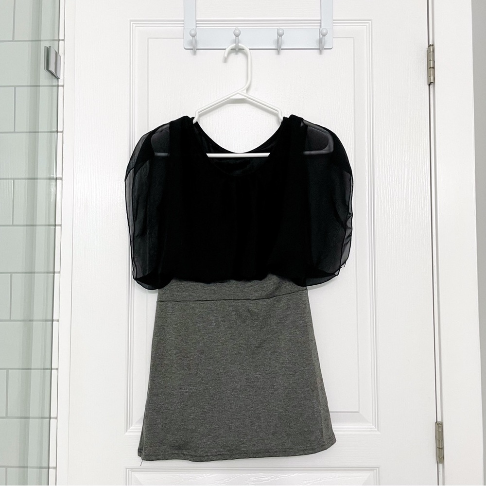 Womens girls black & grey flowy chiffon body con dress (size xxs - xs)